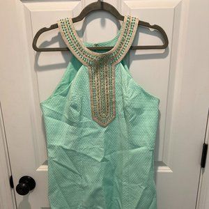 Lilly Pulitzer Aqua Dress with Beautiful Gold Beading Wedding Guest